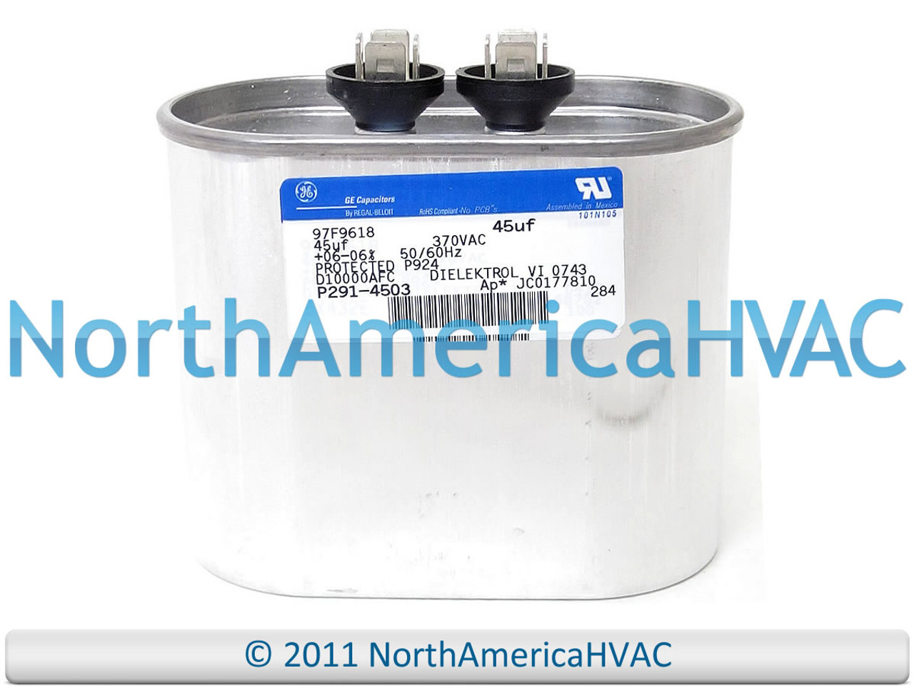Capcom GE Genteq Capacitor Run Oval 45 uf MFD 370 Volt VAC
